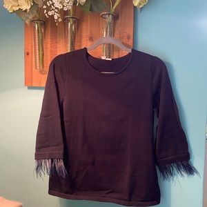Anthropology Gatsby Feathered Sleeve Moth Sweater